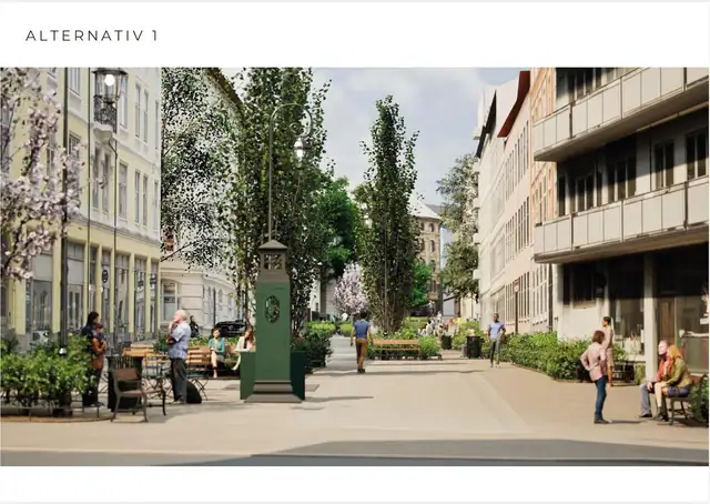 Forslag til hvordan den nye parkgaten i nedre del av Hegdehaugsveien skal se ut.
